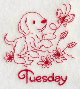 Busy Puppy on Tuesday (Redwork) - Image 2