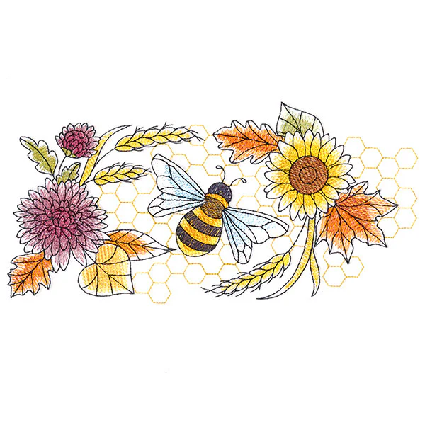 Buzzing Bee and Autumn Blooms Border - Image 2