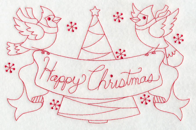 Cardinals Happy Christmas (Redwork)