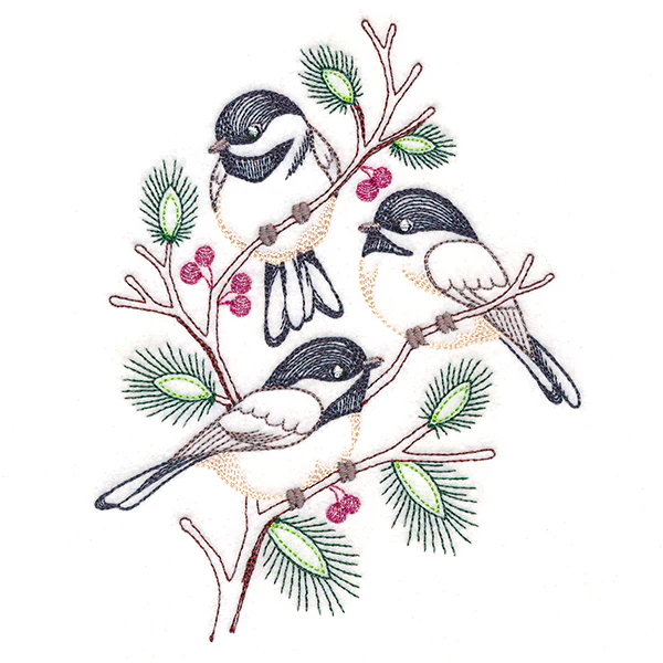 Cheerful Chickadees in Branches (Vintage) - Image 3