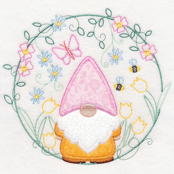 Cheery Garden Gnome Wreath (Heirloom Applique)
