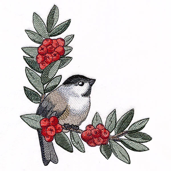 Chickadee with Winter Berries Corner (Left) - Image 3