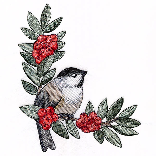 Chickadee with Winter Berries Corner (Left) - Image 7