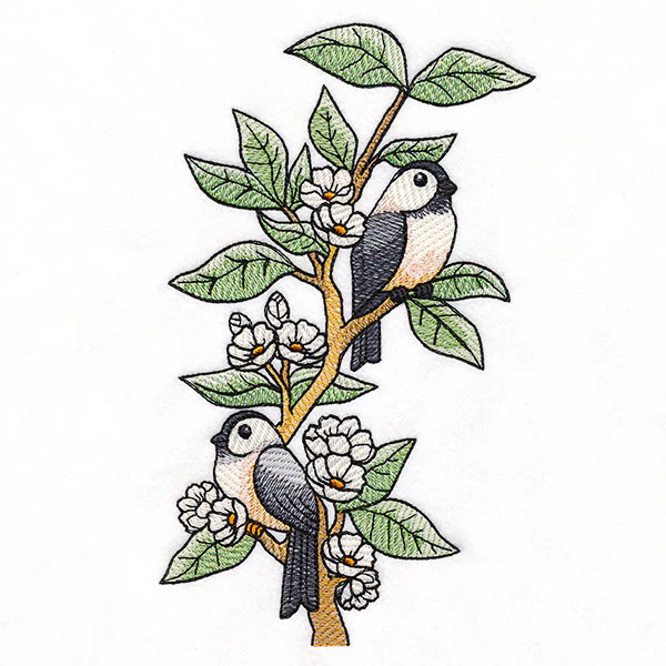Chickadees on Flowering Branches - Image 7