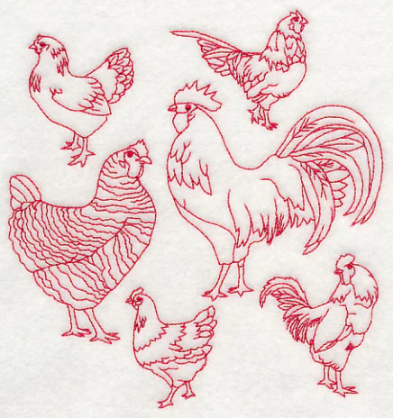 Chicken Medley (Redwork) - Image 3