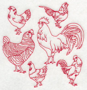 Chicken Medley (Redwork) - Image 4