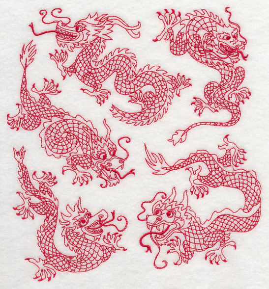 Chinese Dragons (Redwork) - Image 5