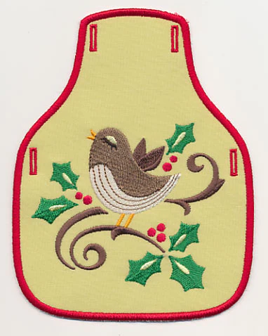 Christmas Bird Song Bottle Apron (In-the-Hoop)