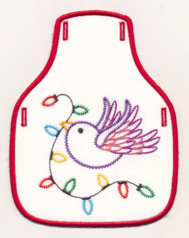 Christmas Bird with Lights Bottle Apron (Vintage) (In-the-Hoop)