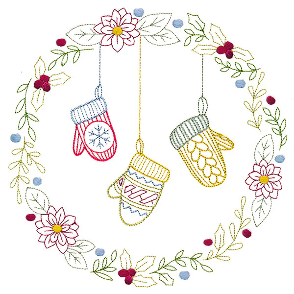 Christmas Botanicals Wreath with Mittens