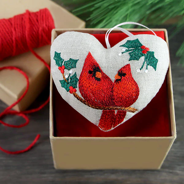 Christmas Cardinals & Holly Ornament (In-the-Hoop) - Image 4