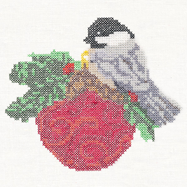 Christmas Chickadee on Ornament (Cross Stitch) - Image 2