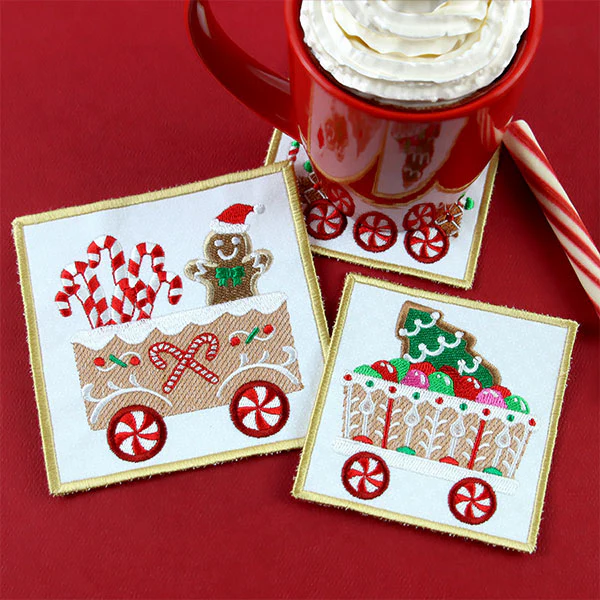 Christmas Gingerbread Train Coaster - Caboose (In-the-Hoop) - Image 3