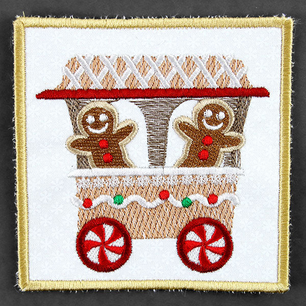 Christmas Gingerbread Train Coaster - Car 1 (In-the-Hoop) - Image 2