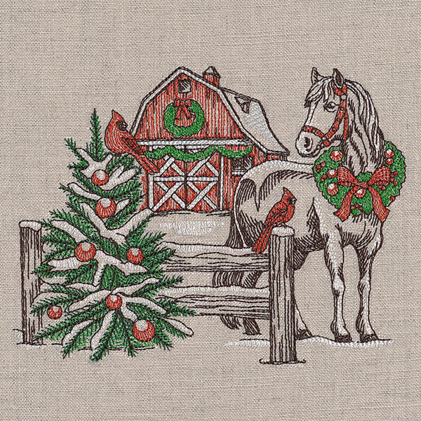 Christmas Horse and Barn Etching - Image 3