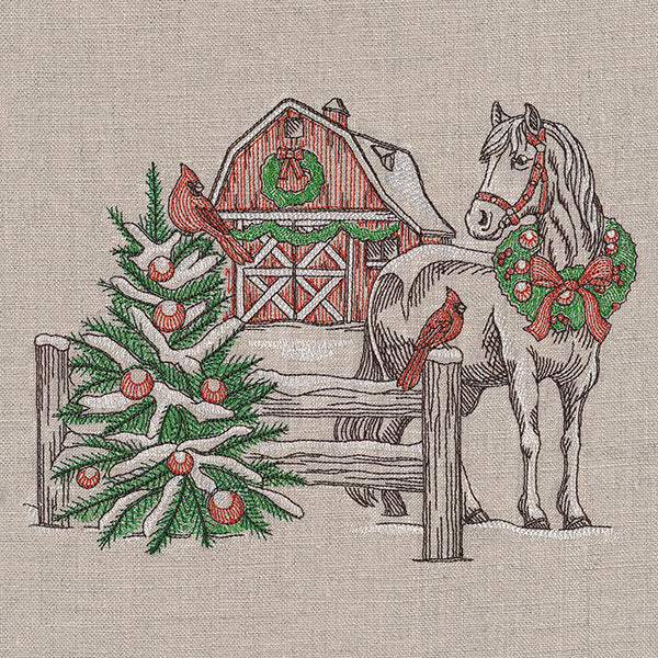 Christmas Horse and Barn Etching - Image 4