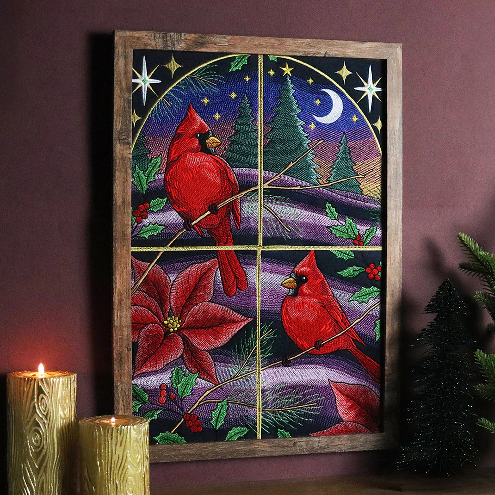 Christmas Night Cardinals Panel Scene - Image 2