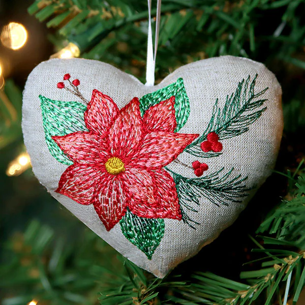 Christmas Poinsettia Heart Ornament (In-the-Hoop) - Image 3