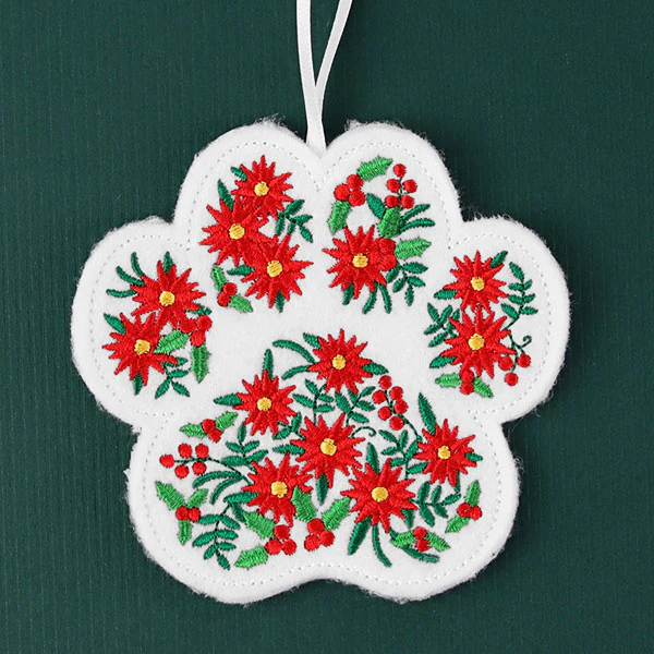 Christmas Poinsettia Pet Paw Ornament (In-the-Hoop) - Image 4