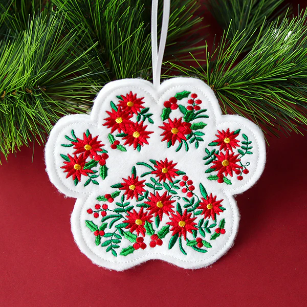 Christmas Poinsettia Pet Paw Ornament (In-the-Hoop) - Image 7
