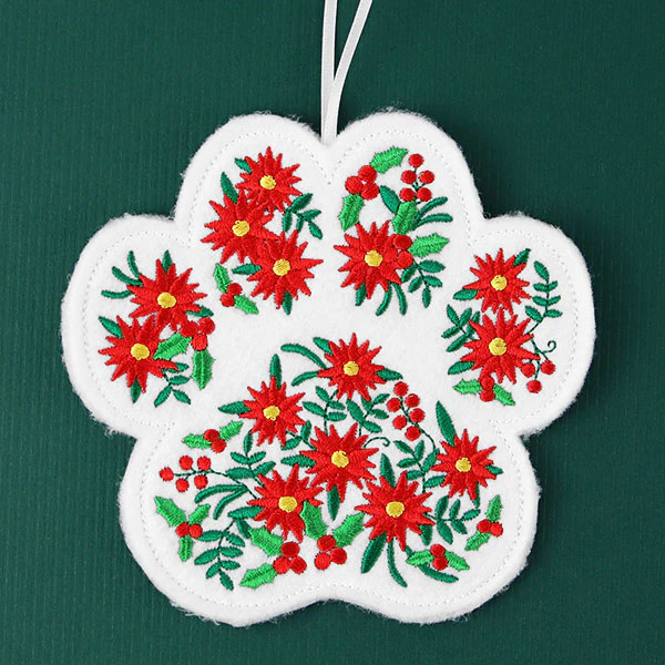 Christmas Poinsettia Pet Paw Ornament (In-the-Hoop) - Image 8