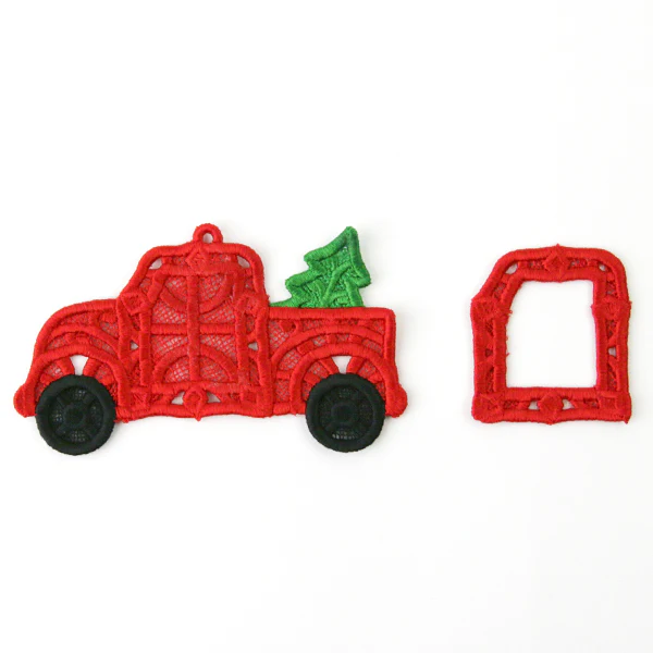 Christmas Retro Truck Photo Frame Ornament (Lace) - Image 3