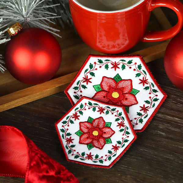 Christmas Rose Coaster (In-the-Hoop) - Image 6