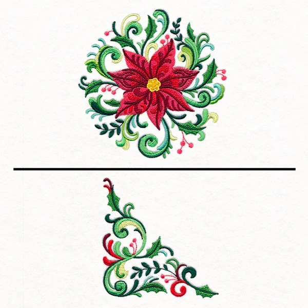Christmas Rosemaling Poinsettia Pillow Pair - Image 3