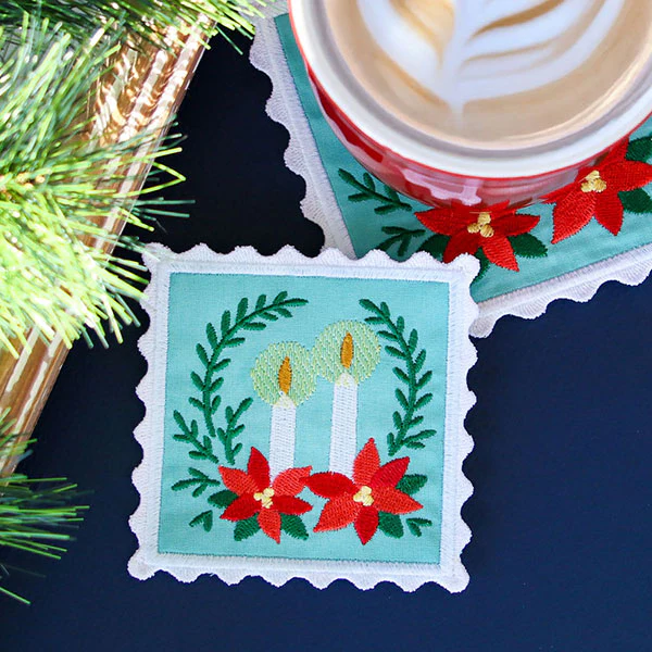 Christmas Stamp Coasters - Candles (In-the-Hoop) - Image 2