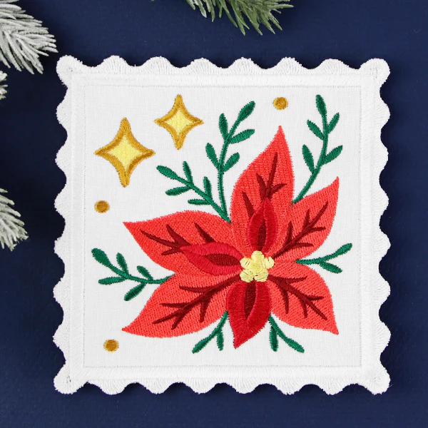 Christmas Stamp Coasters - Poinsettia (In-the-Hoop) - Image 8
