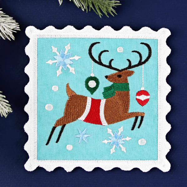 Christmas Stamp Coasters - Reindeer (In-the-Hoop) - Image 6