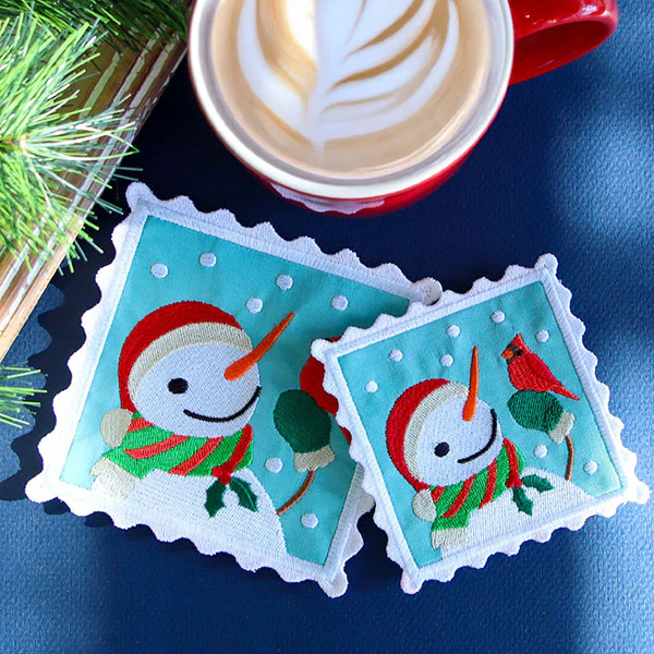 Christmas Stamp Coasters - Snowman (In-the-Hoop) - Image 7