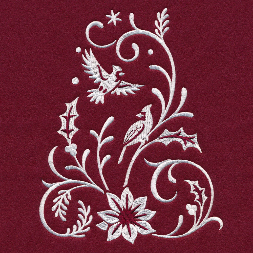 Christmas Tree Skirt - Cardinal (Whitework)