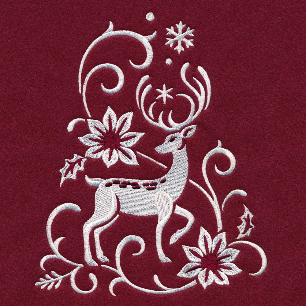 Christmas Tree Skirt - Reindeer (Whitework) - Image 2
