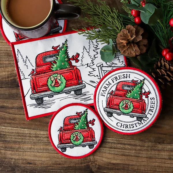 Christmas Trees Retro Truck Coaster (In-the-Hoop) - Image 6