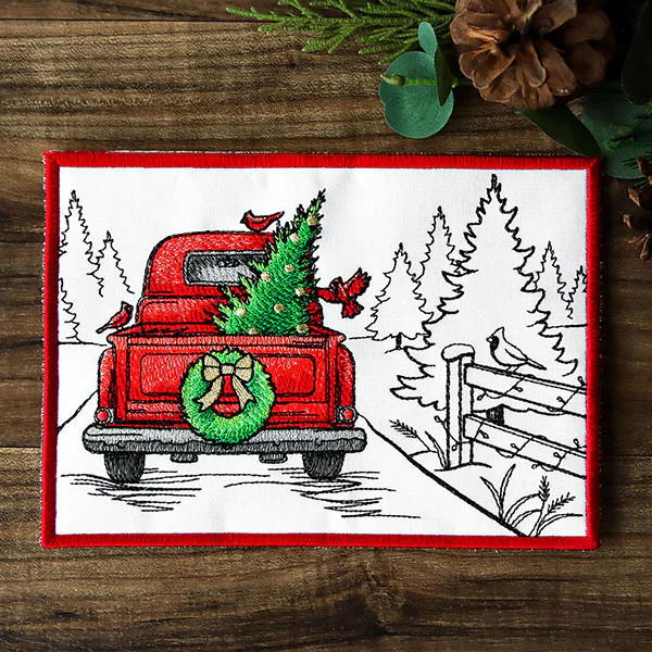 Christmas Trees Retro Truck Mug Rug (In-the-Hoop) - Image 6