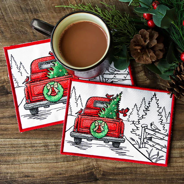 Christmas Trees Retro Truck Mug Rug (In-the-Hoop) - Image 7