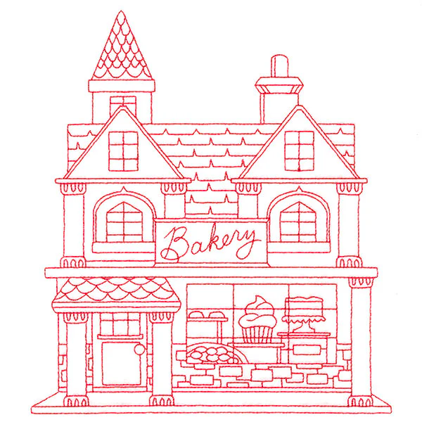 Christmas Village Scenes - Bakery (Redwork) - Image 6