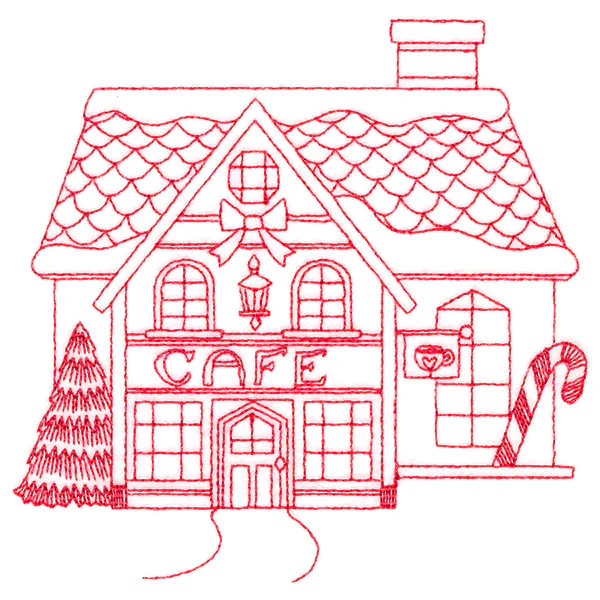 Christmas Village Scenes - Cafe (Redwork) - Image 4