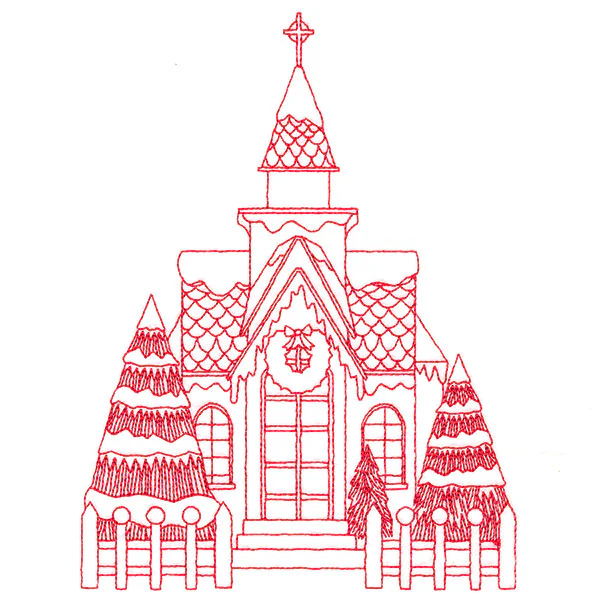 Christmas Village Scenes - Church (Redwork) - Image 3