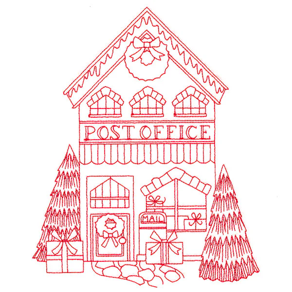Christmas Village Scenes - Post Office (Redwork) - Image 3