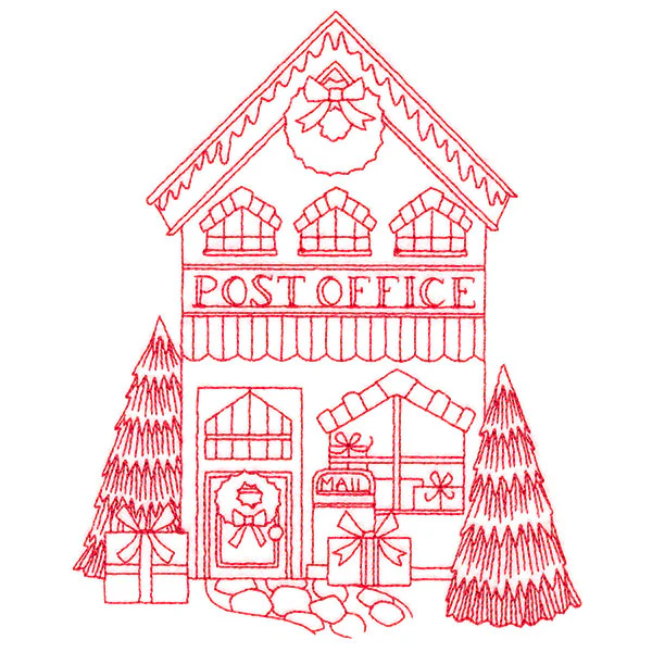 Christmas Village Scenes - Post Office (Redwork) - Image 5