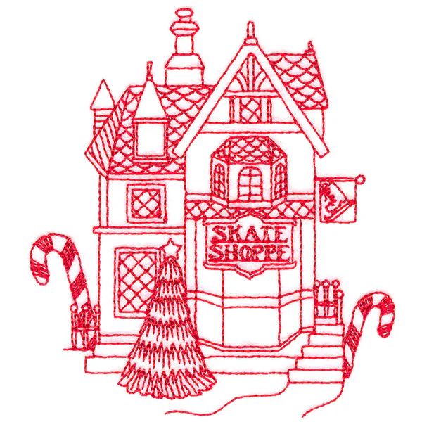 Christmas Village Scenes - Skate Shop (Redwork) - Image 5