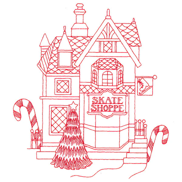 Christmas Village Scenes - Skate Shop (Redwork) - Image 6
