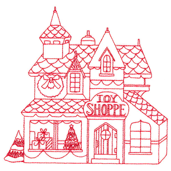 Christmas Village Scenes - Toy Shoppe (Redwork) - Image 7