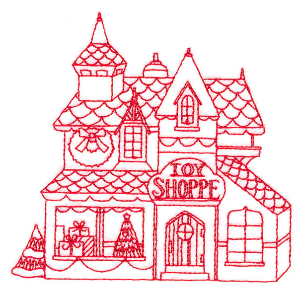 Christmas Village Scenes - Toy Shoppe (Redwork) - Image 9