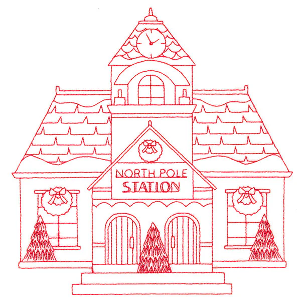 Christmas Village Scenes - Train Station (Redwork) - Image 11