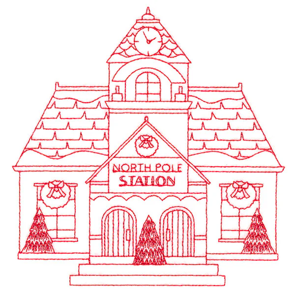 Christmas Village Scenes - Train Station (Redwork) - Image 5