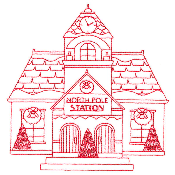 Christmas Village Scenes - Train Station (Redwork) - Image 7