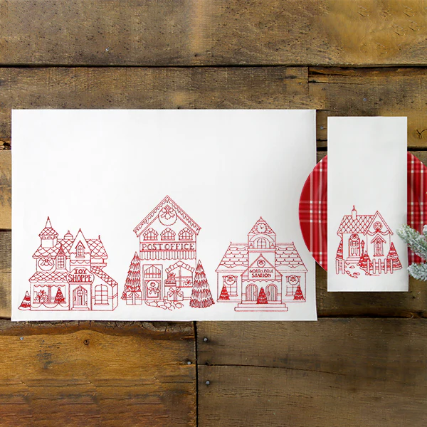 Christmas Village Scenes - Train Station (Redwork) - Image 8